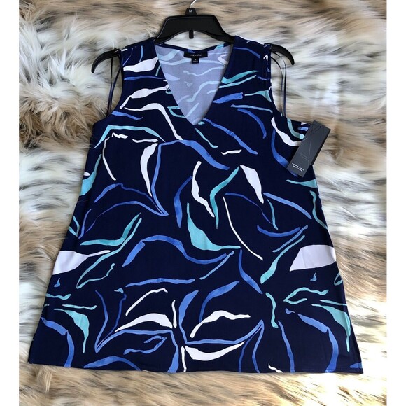 ALFANI BLOUSES TOP TUNIC SIZE SMALL SLEEVELES V-NECK BLUE PRINTED - Picture 10 of 13